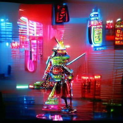 Neon Robot Samurai in Hyperreal Film Style