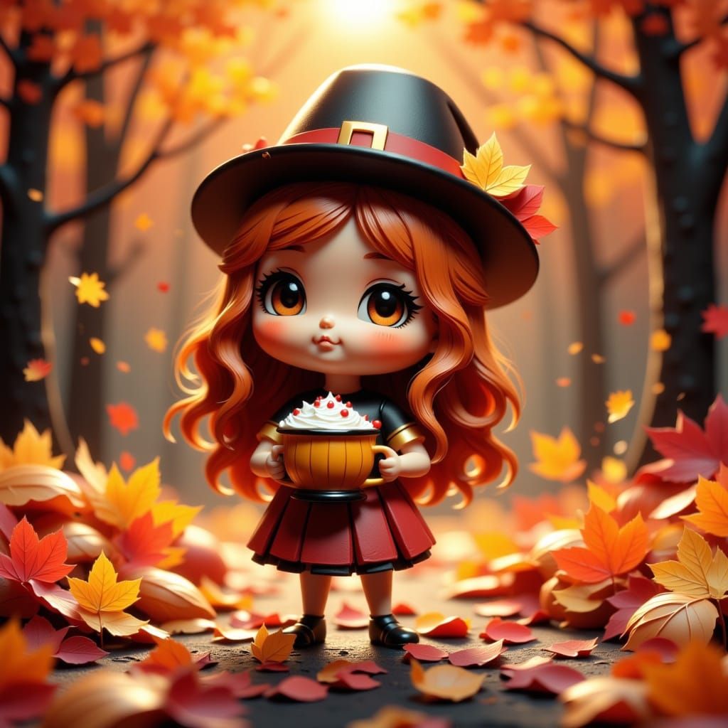 Whimsical Autumn Turkey Bobblehead with Boba Tea