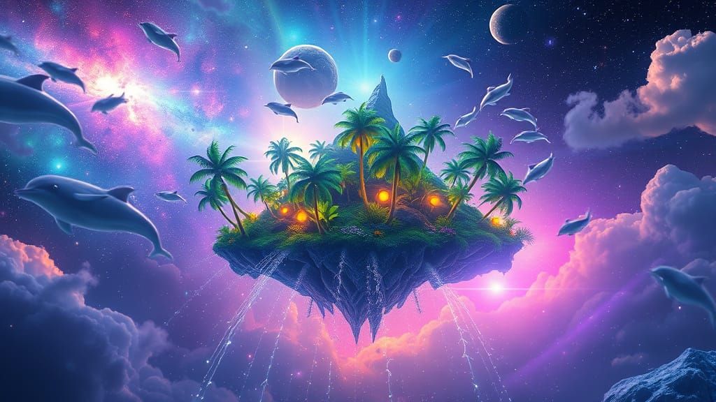 Cosmic Island Oasis in Iridescent Cosmos