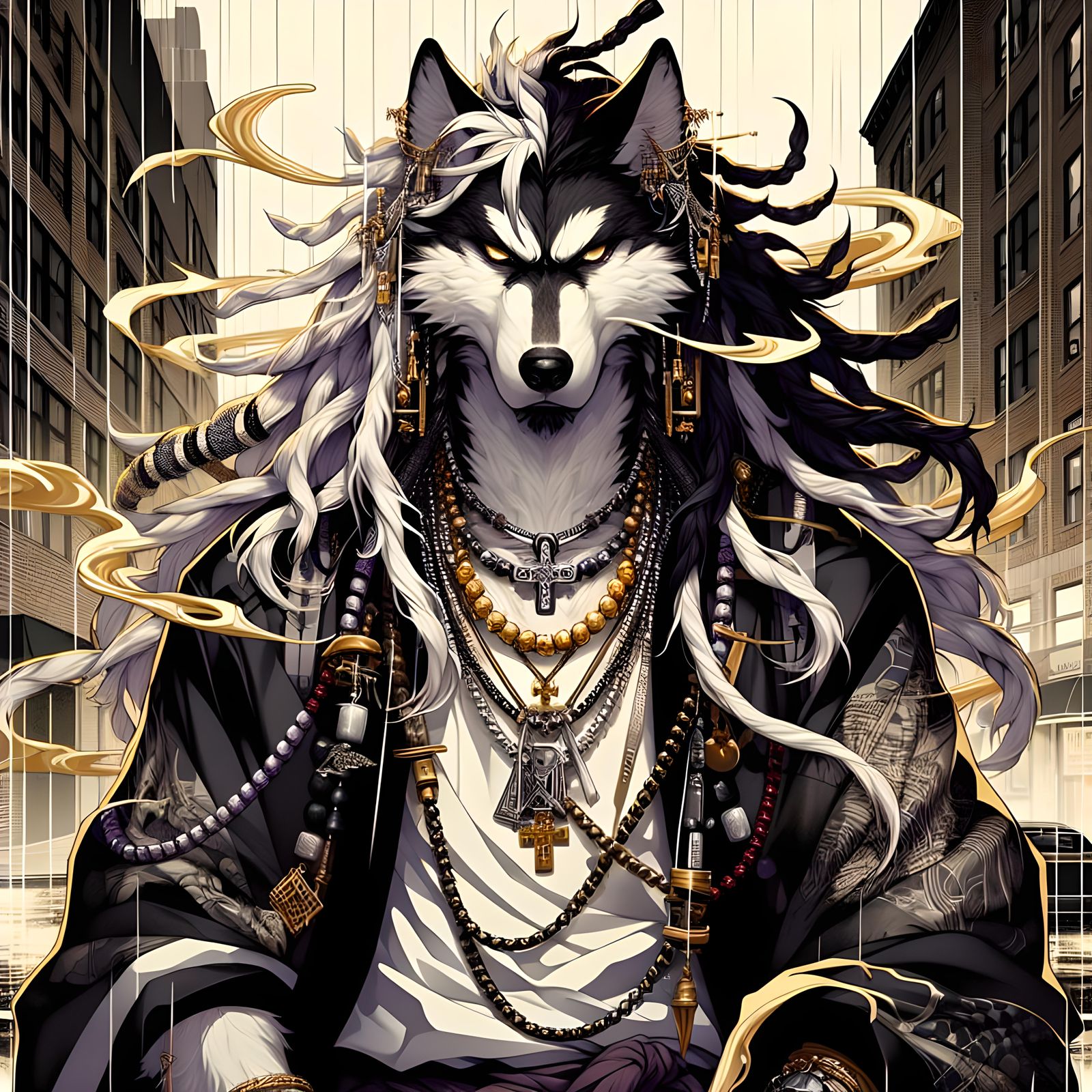 Siberian Husky Lycan in 1988 NYC, Manga Anime Style