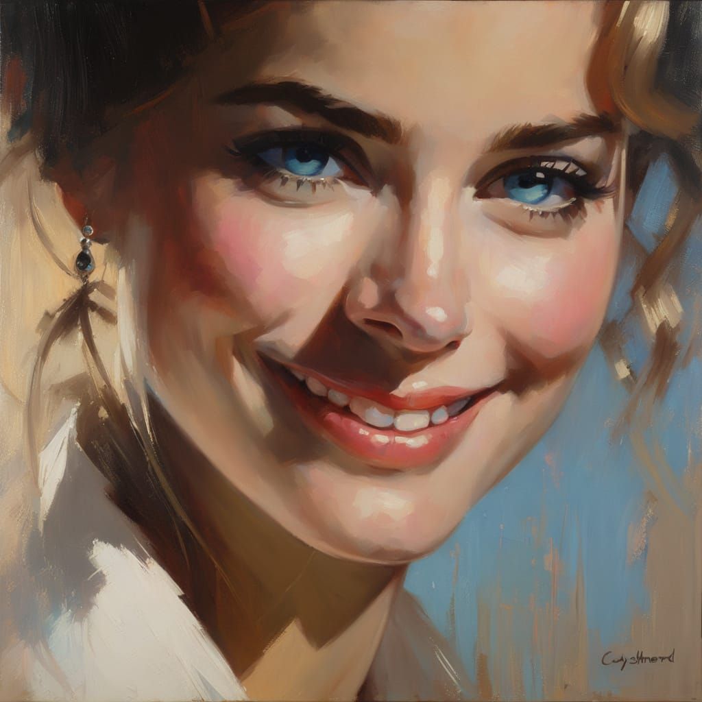 Impressionistic Portrait of Smiling Woman in Oil