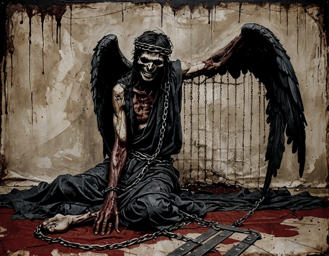 Disturbing Fallen Angel in Abstract Style