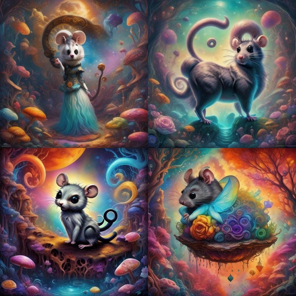 Surreal Fluffy Rat in Ethereal Nature-Core Style