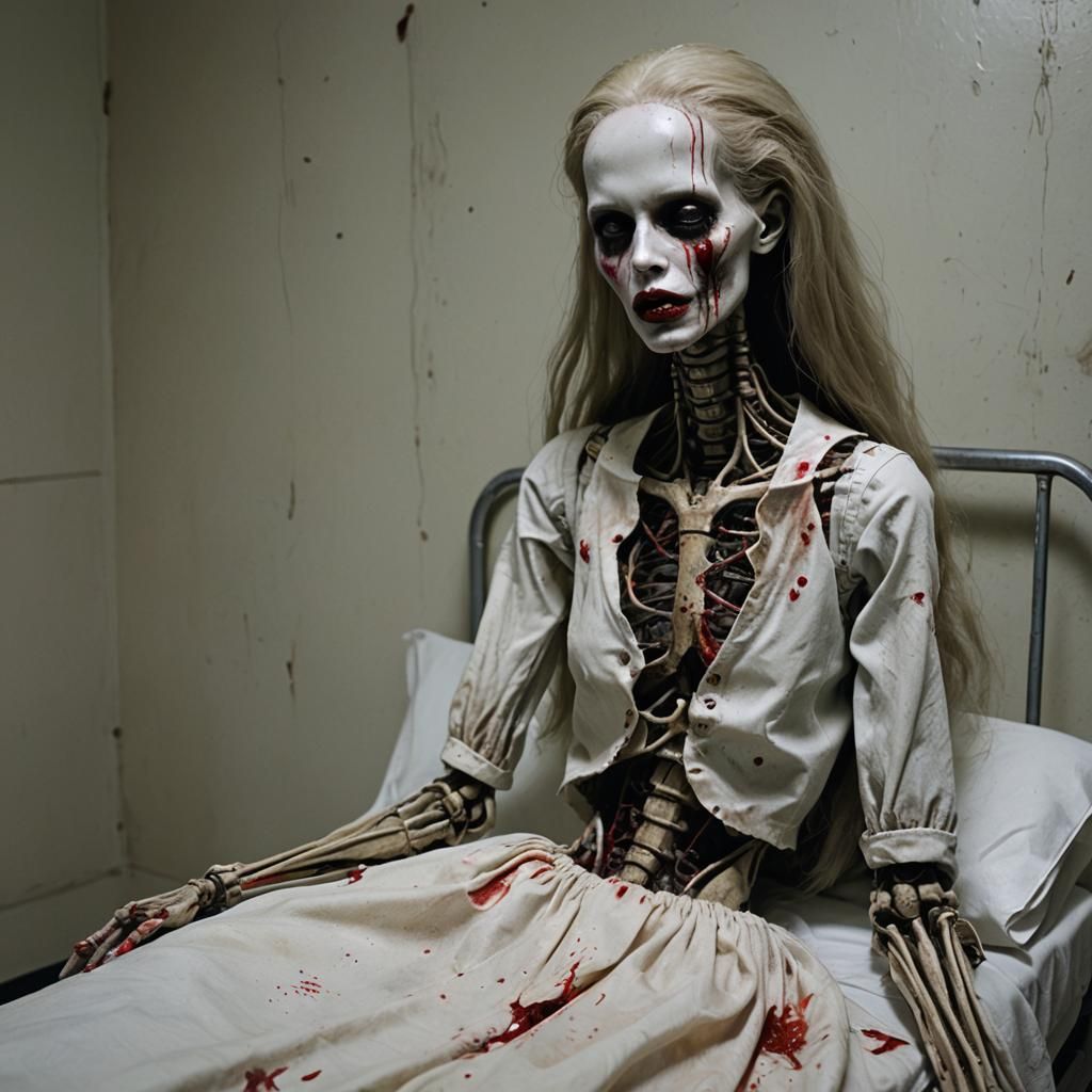 Creepy Ball Jointed Doll on Dark Hospital Bed