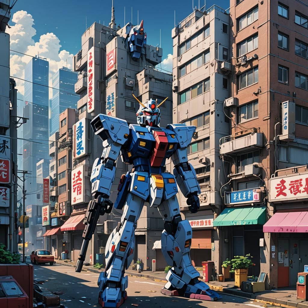 80s Anime Cityscape in Vibrant Triadic Colors