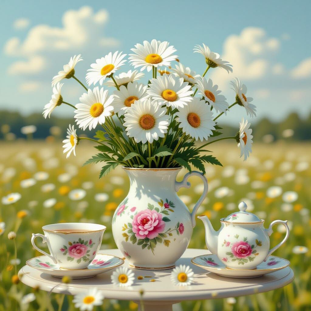 Dreamy Daisies and Tea in Collage Style