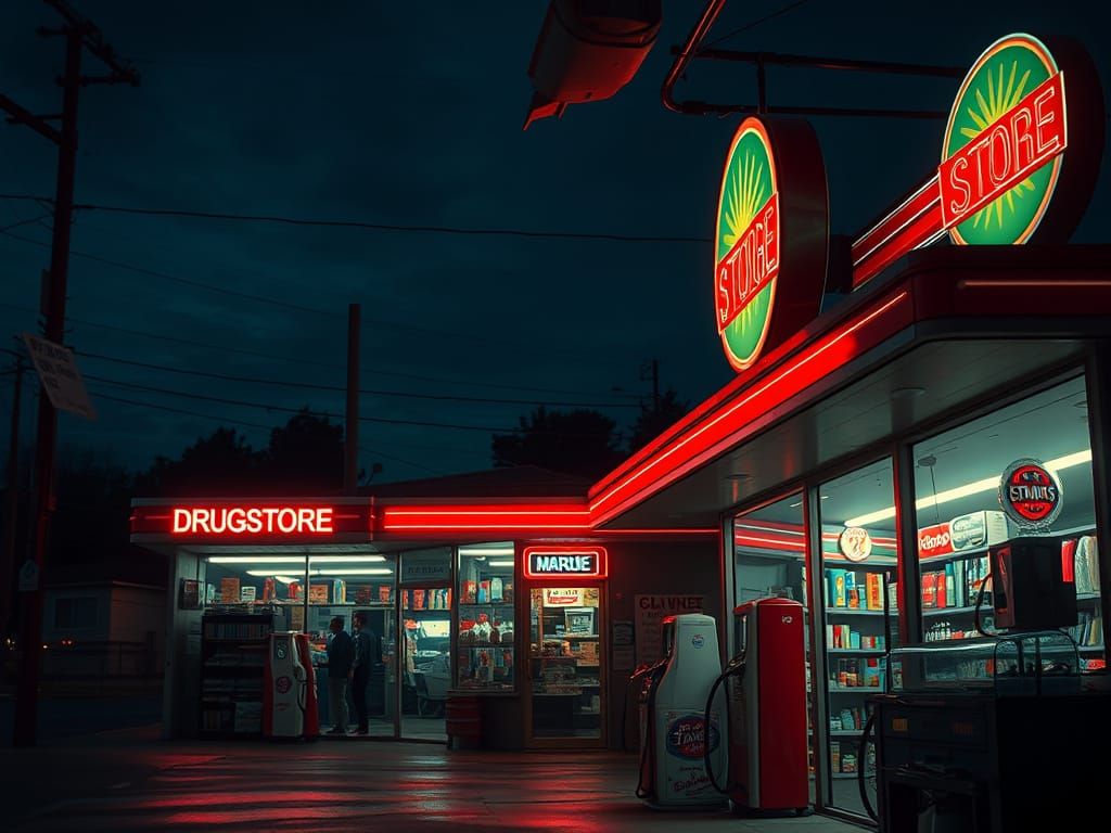 Neon Dreams in Deep America: A Hyperdetailed Gas Station Sce...
