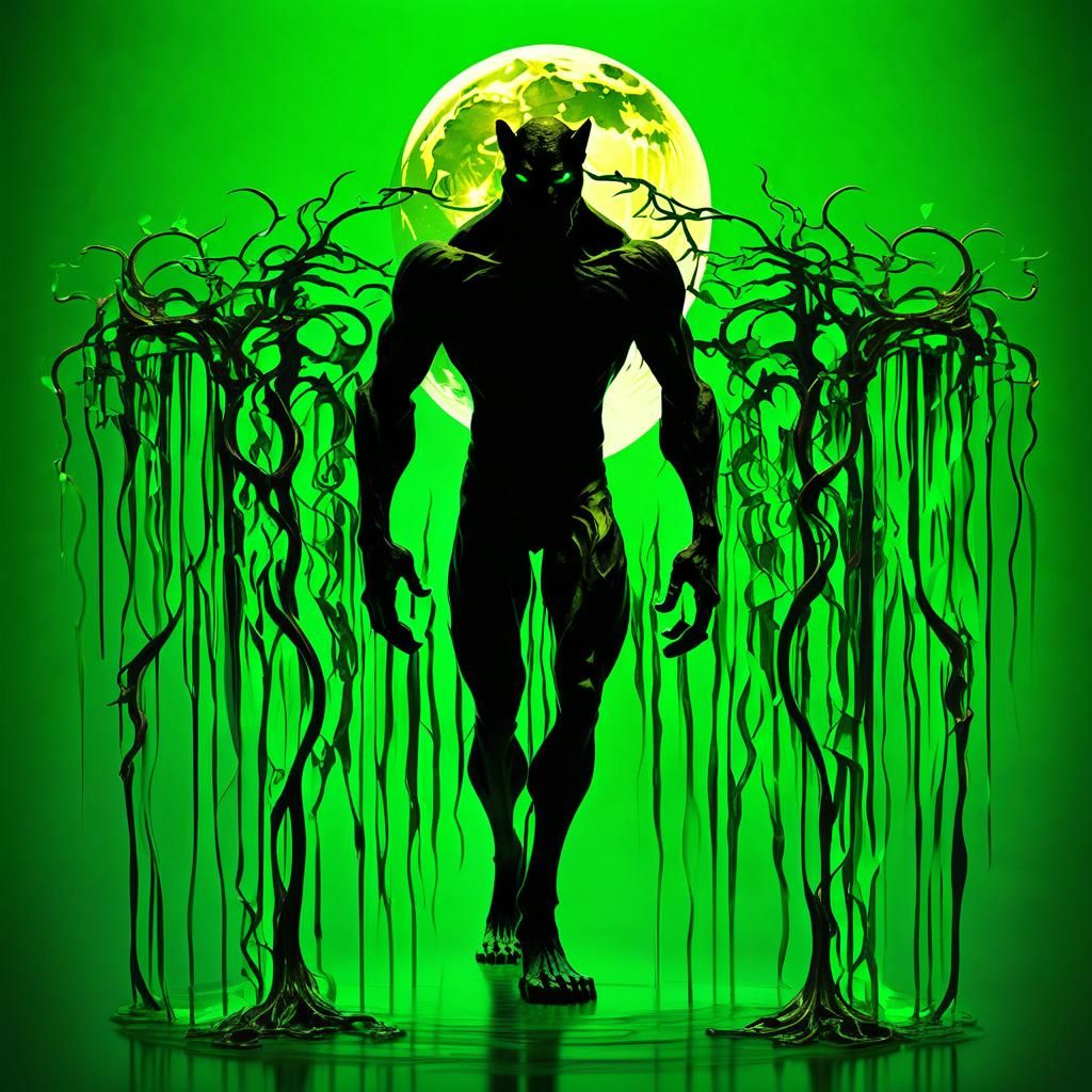 Magic Realism Werewolf with Green Tendrils
