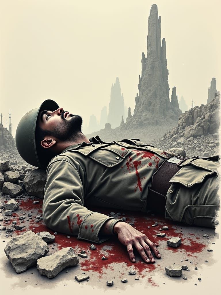 Wartime Soldier Portrait in Dark Surrealist Style