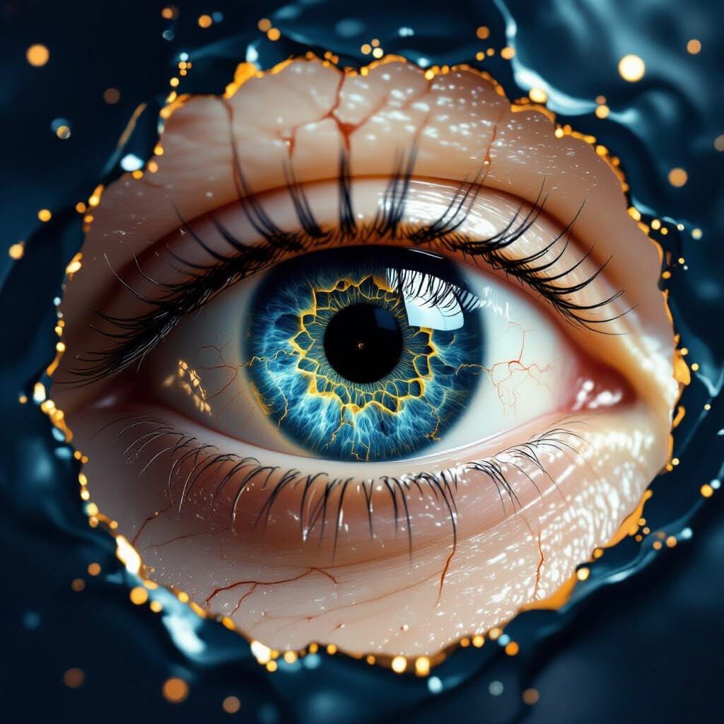 Golden Fibonacci Spiral Eye in Surreal Biological Realism