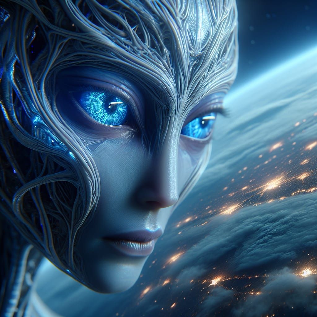 Gender-Fluid Alien Overseer of Earth in Hyperrealism