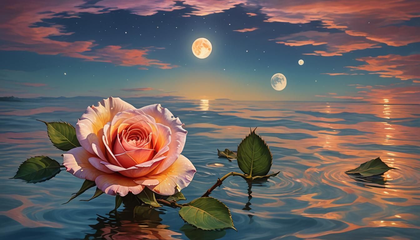 Gigantic Rose Under Moonlight: Van Gogh-Inspired Digital Art