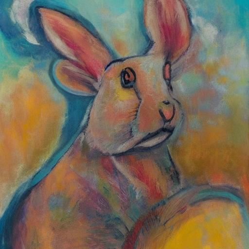 Surreal Rabbit Dinner: An Expressionist Oil Painting