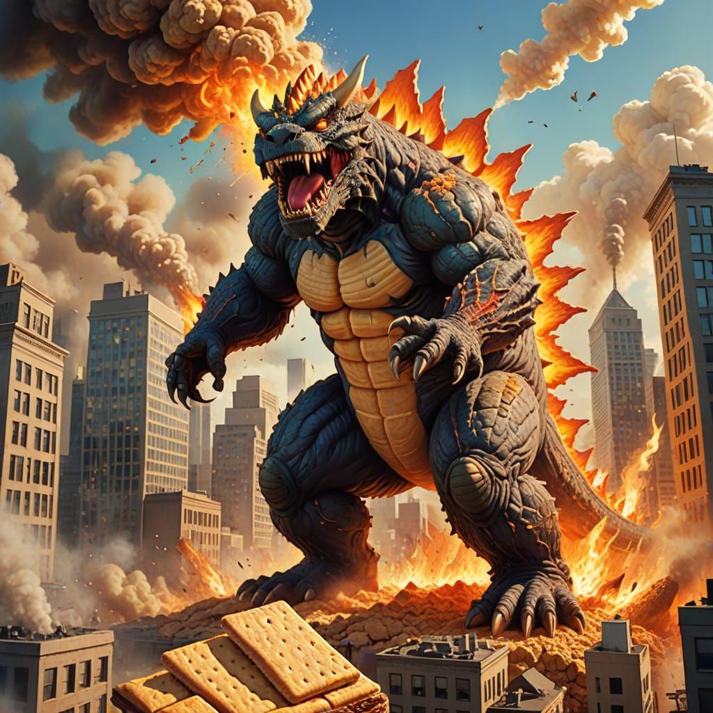 Giant Graham Cracker Kaiju Unleashes Destruction on City