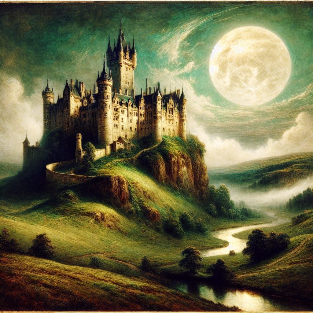 Grand Castle on Verdant Hill in Romantic Style