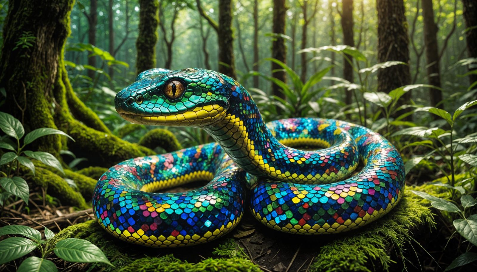 Majestic Snake with Iridescent Sequin Scales in Enchanted Fo...