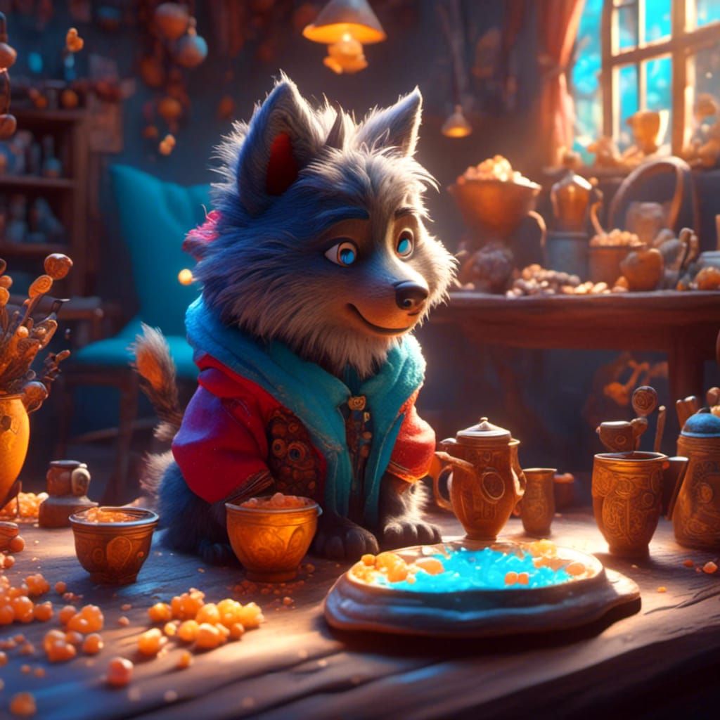 Cute Wolf Character in Pixar Style