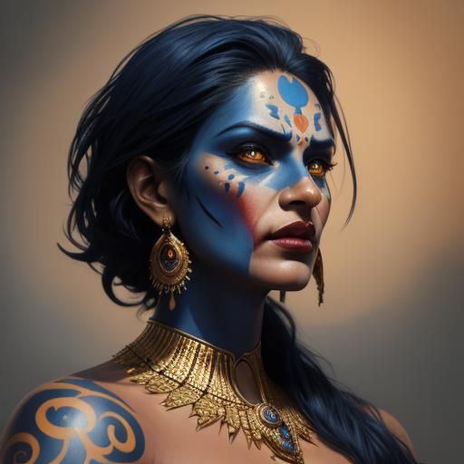 Indian Woman with Joker Makeup, Art Nouveau Portrait