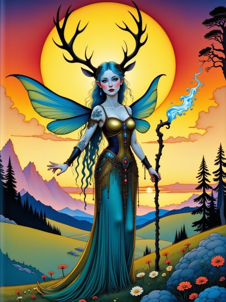 Mystical Faerie Conquers the Sunset