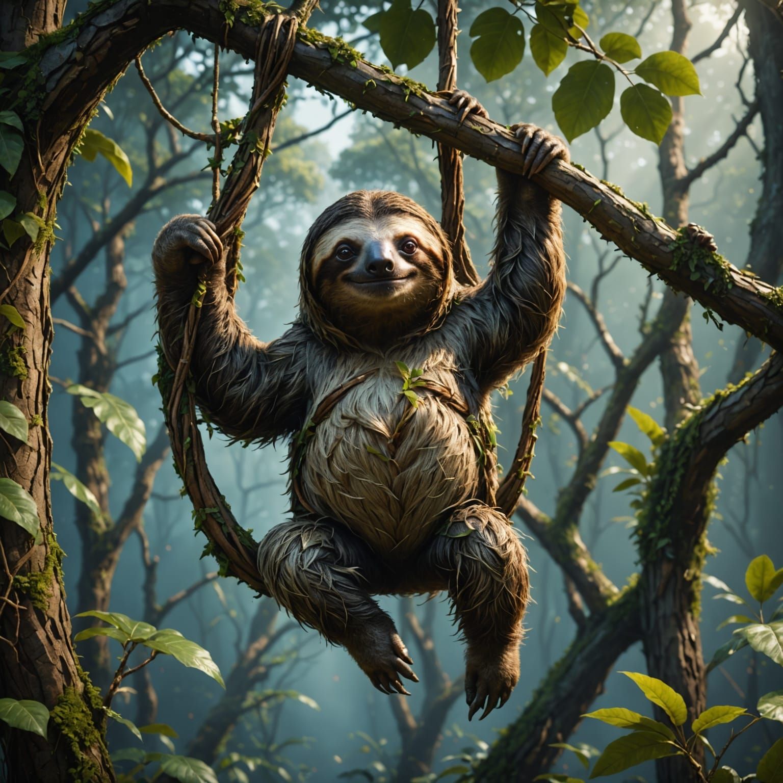 Sloth Hanging From A Tree Matte Painting