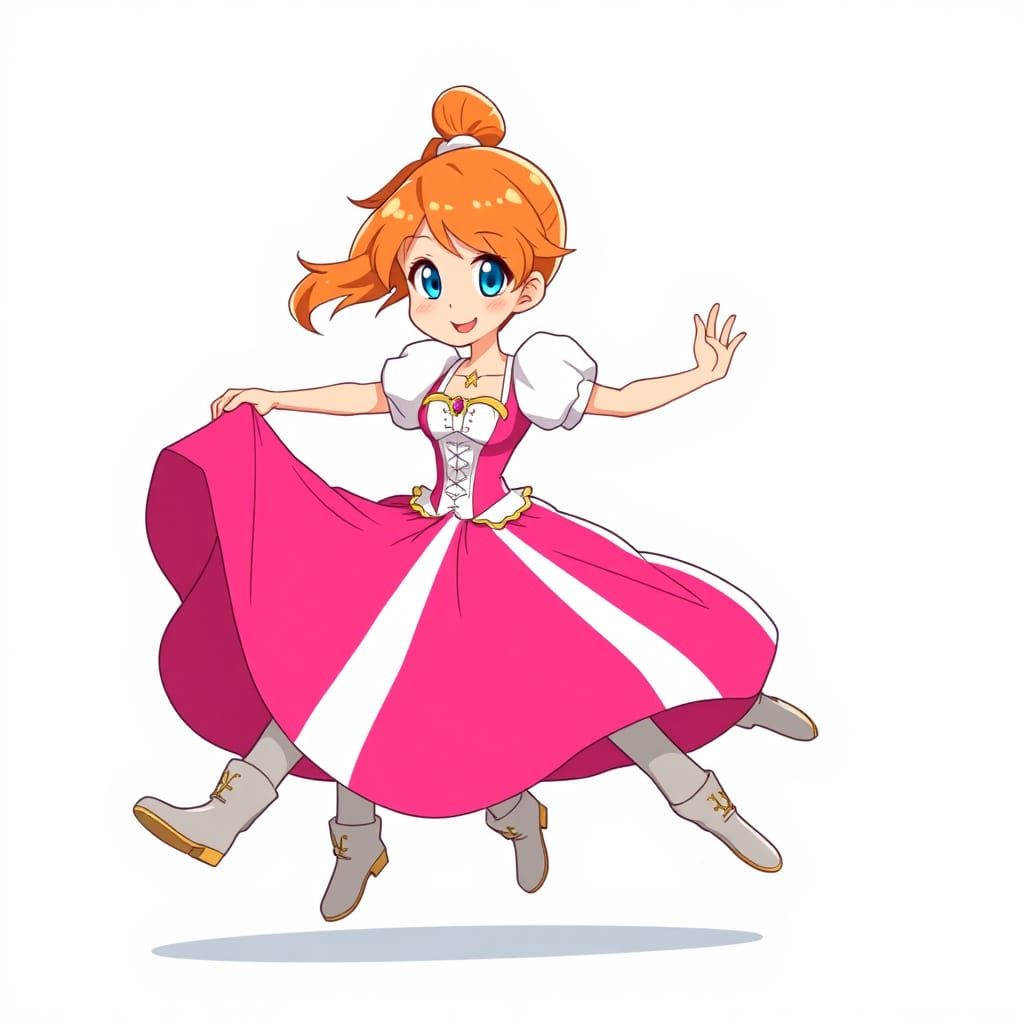 Cartoon Woman Running in Princess Dress