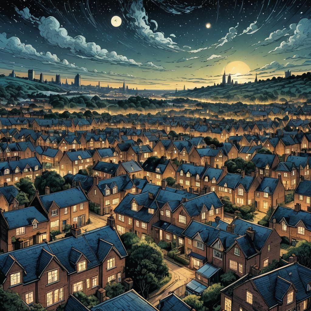Starry Night Over London in Comic Book Style