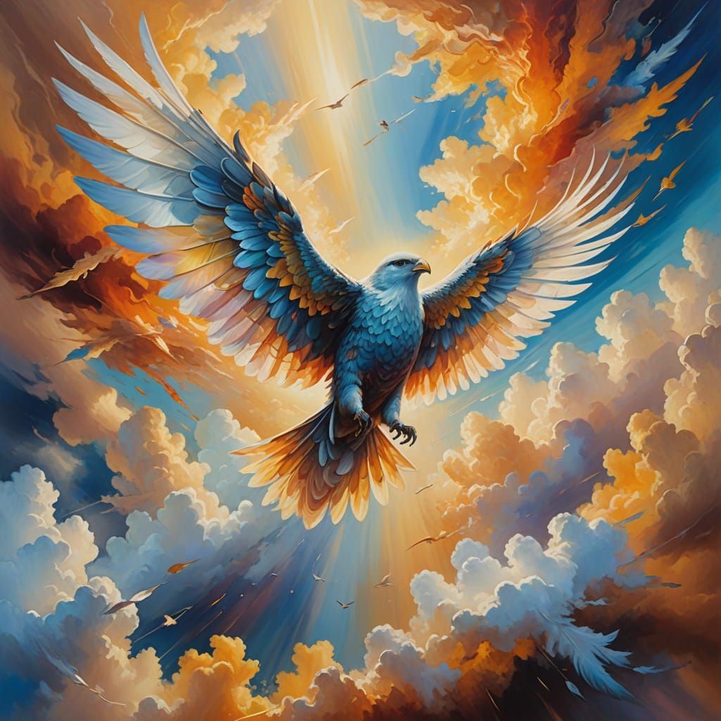 Ethereal Figure Ascends in Surreal Oil Painting