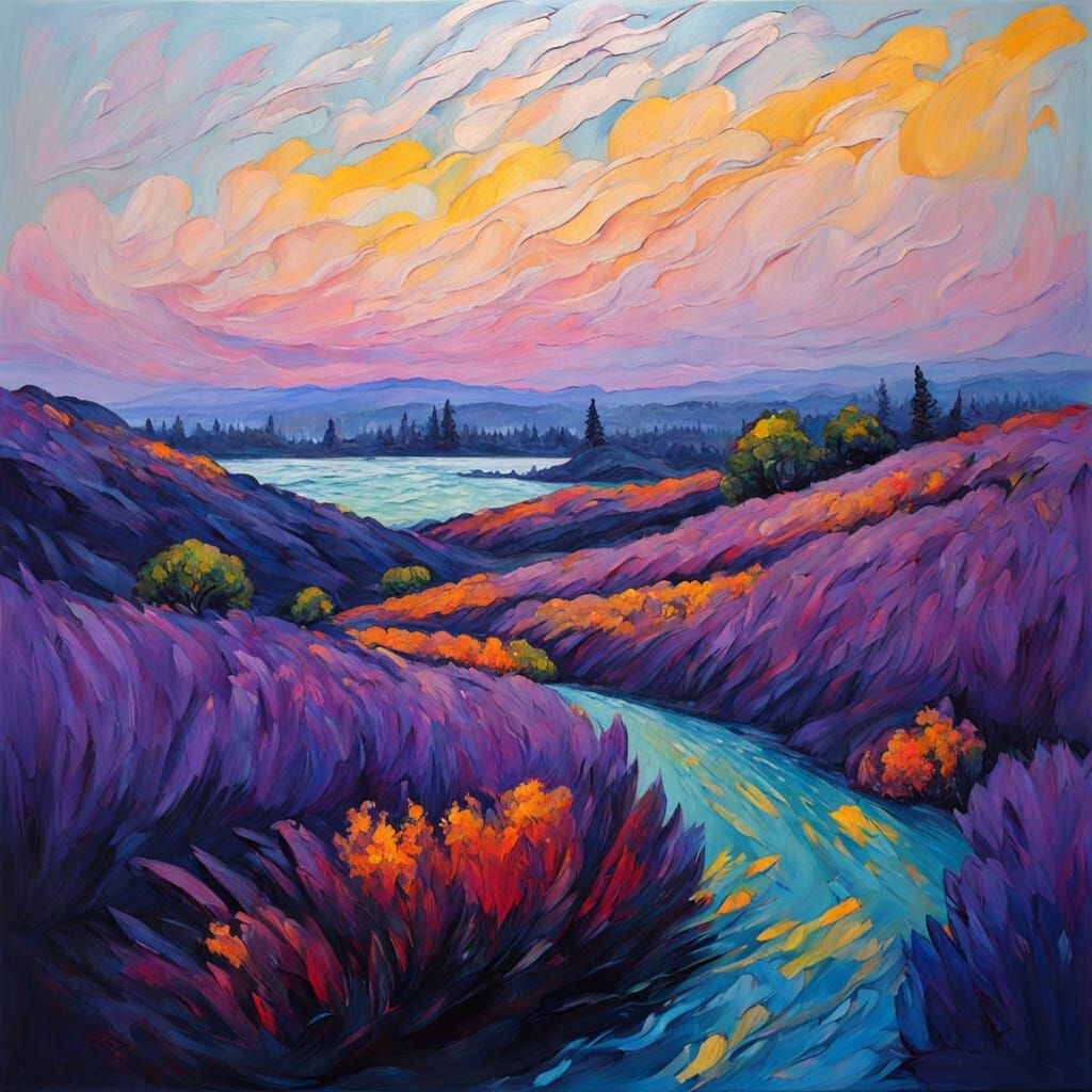 Neo-Impressionist Portrait with Vivid Purple Hair