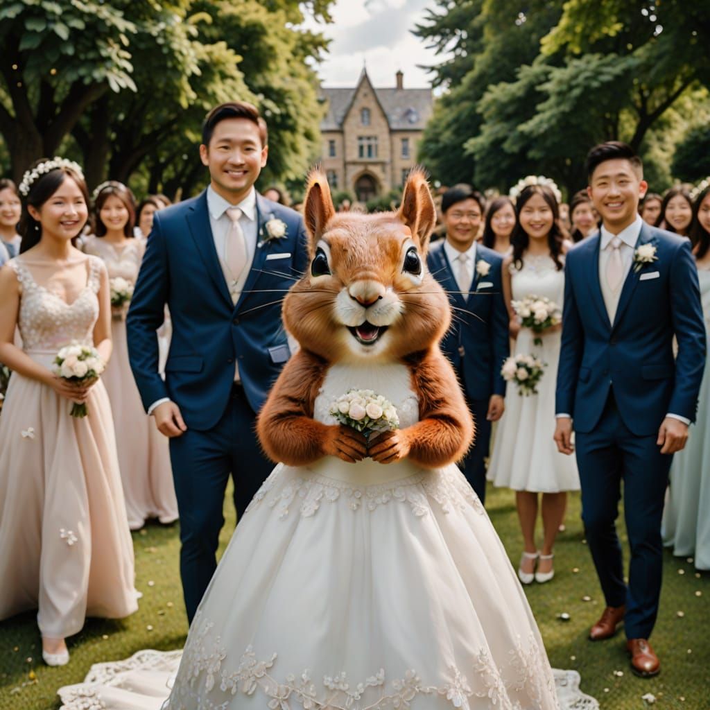 Kawaii Squirrel Photobombs Formal Wedding: CGI Art