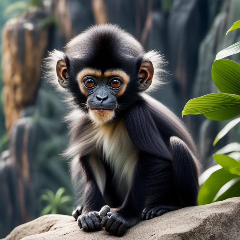 Francois' Langur Baby on Limestone Cliff