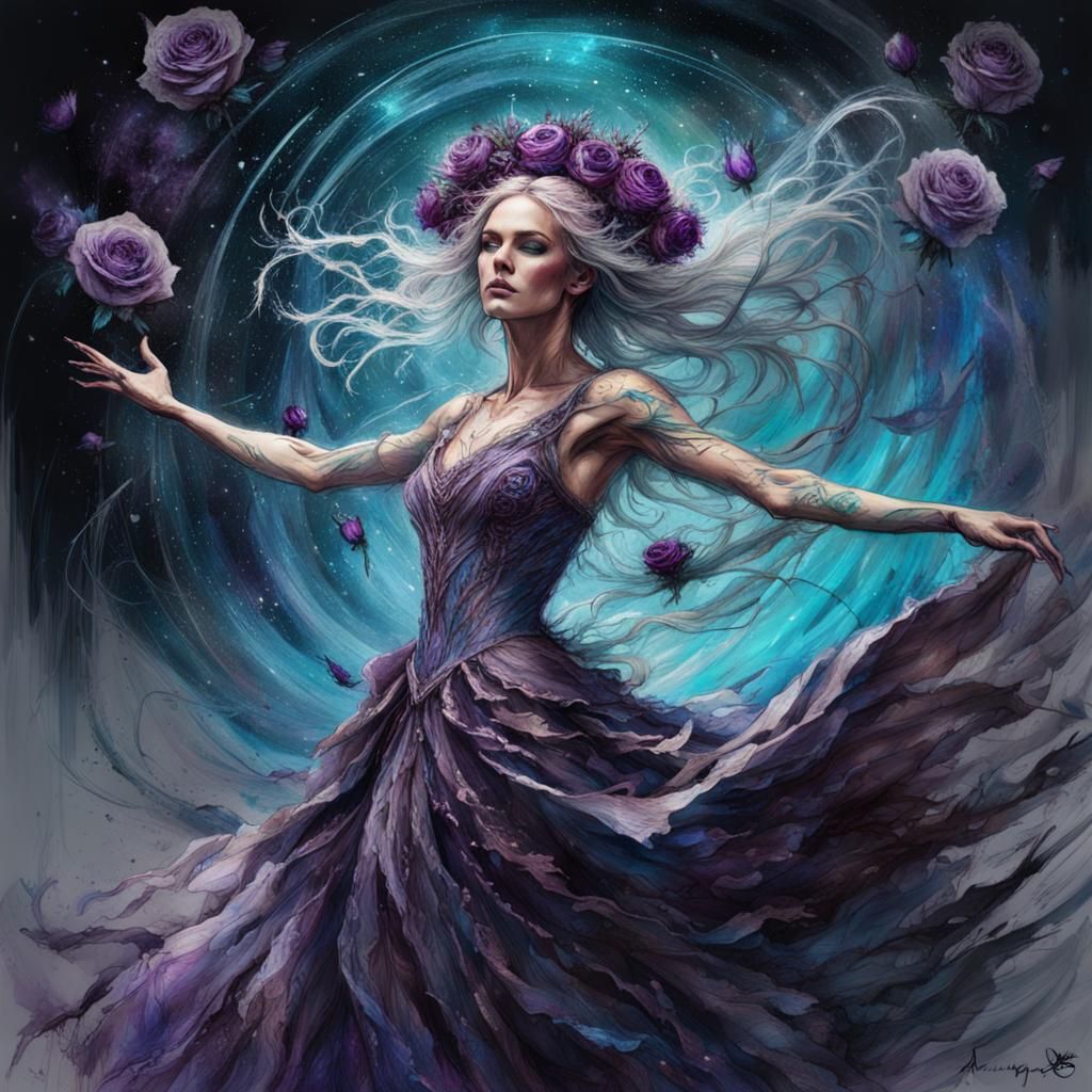 Fairy Queen with Roses in Carne Griffiths Style