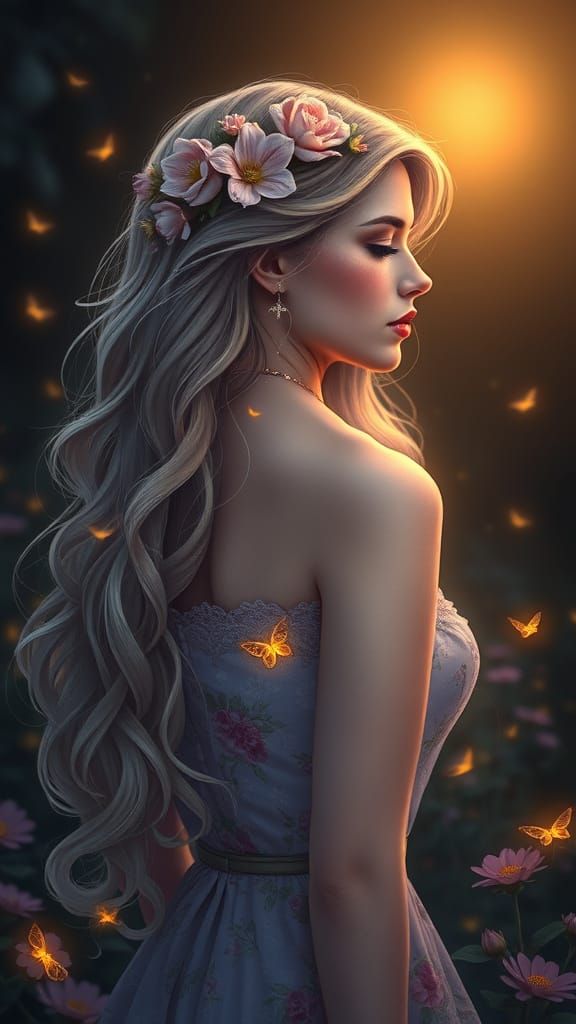 Ethereal Floral Goddess in Impressionistic Portrait