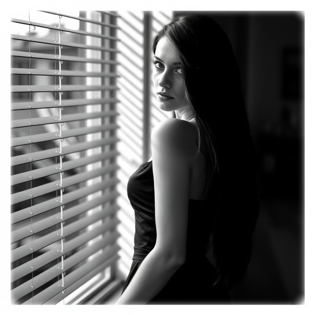 Woman in Black Dress by Window, Soft Light