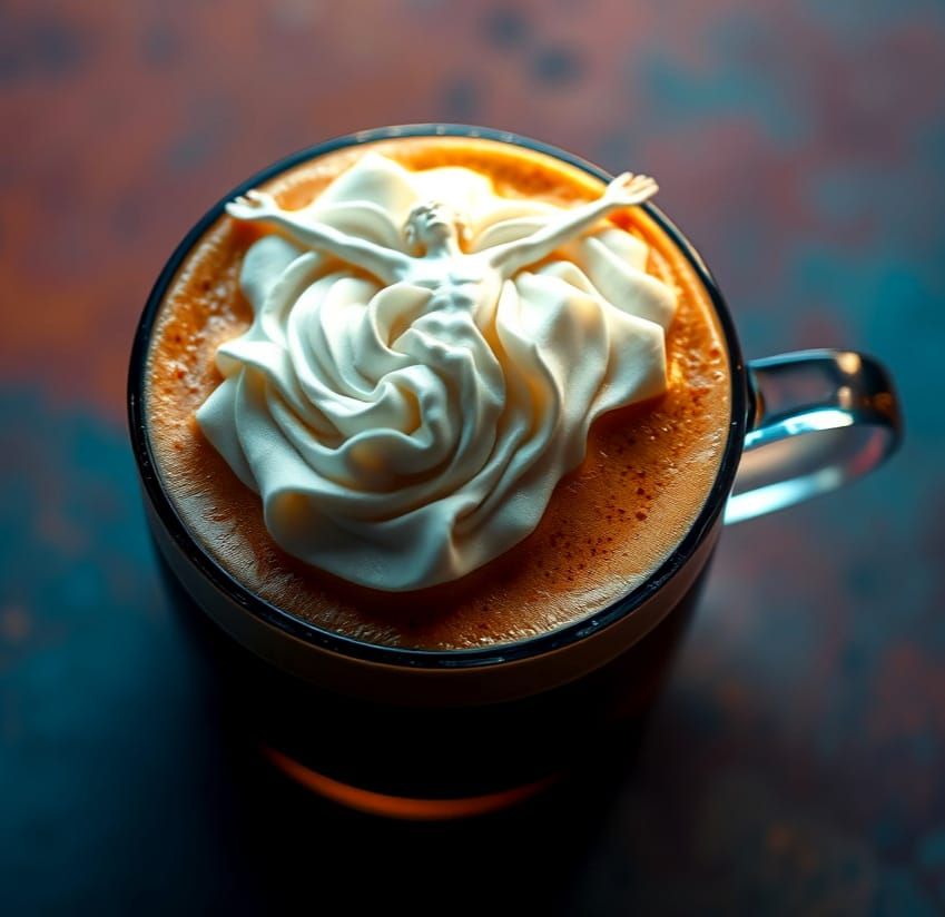 Hyperrealistic Latte Art of Vitruvian Man