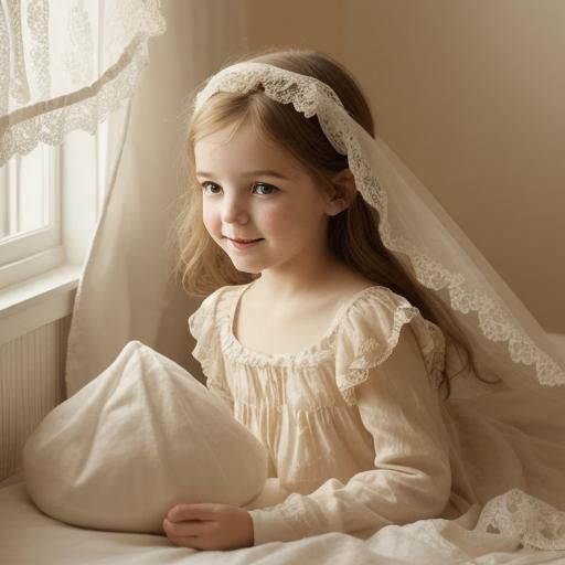 Girl Peeking from Behind Curtain in Cozy Nursery