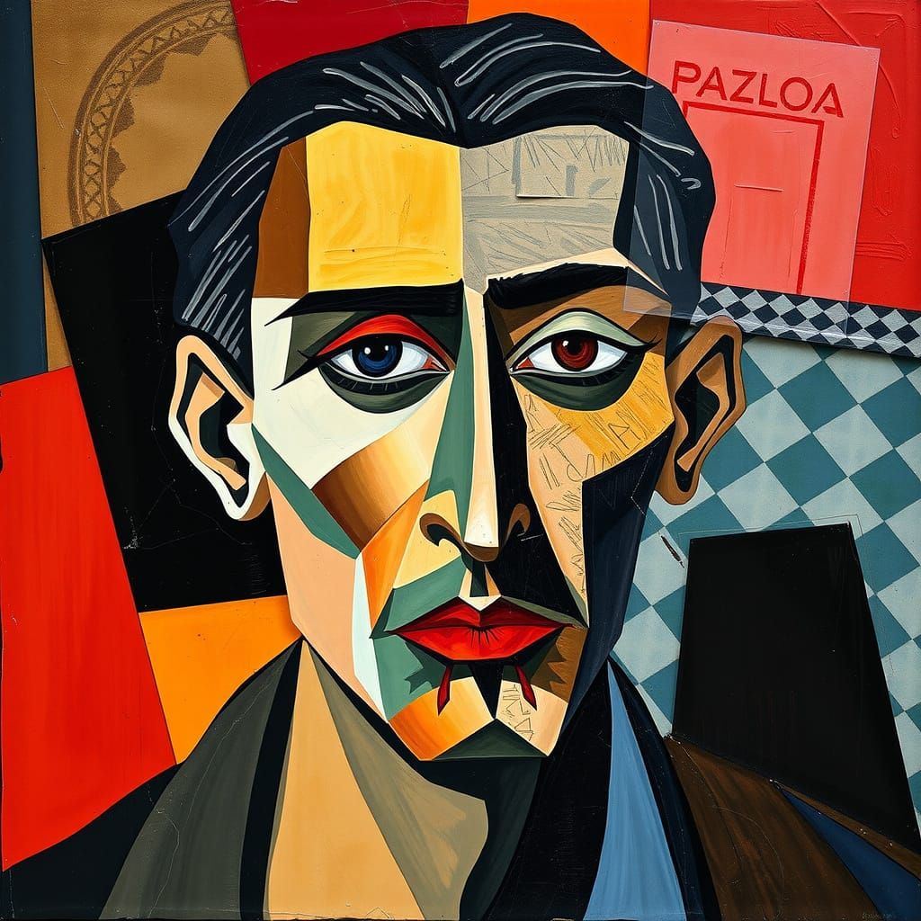 Cubist Portrait with Geometric Forms