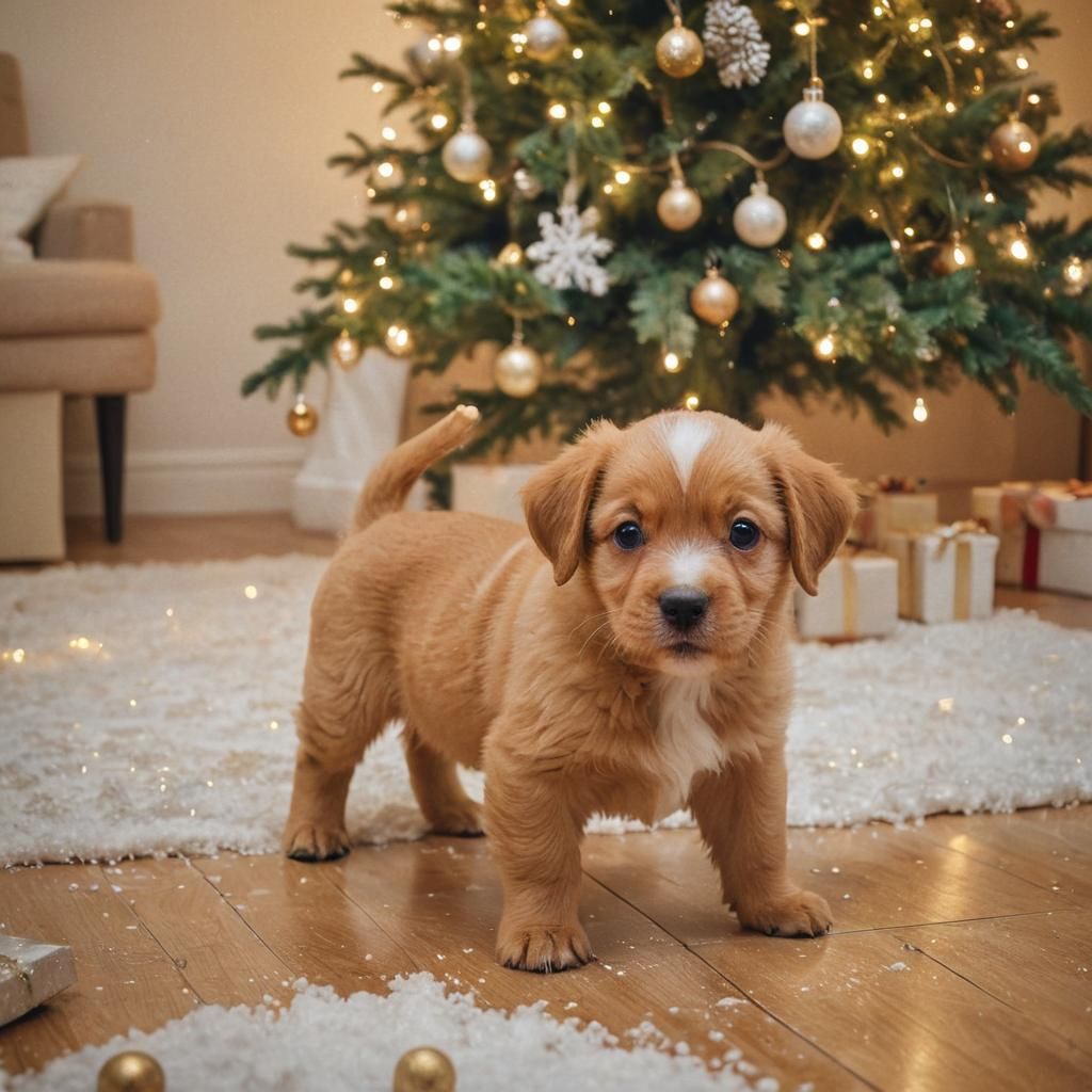 Puppy's Christmas Day: Oil on Canvas Texture