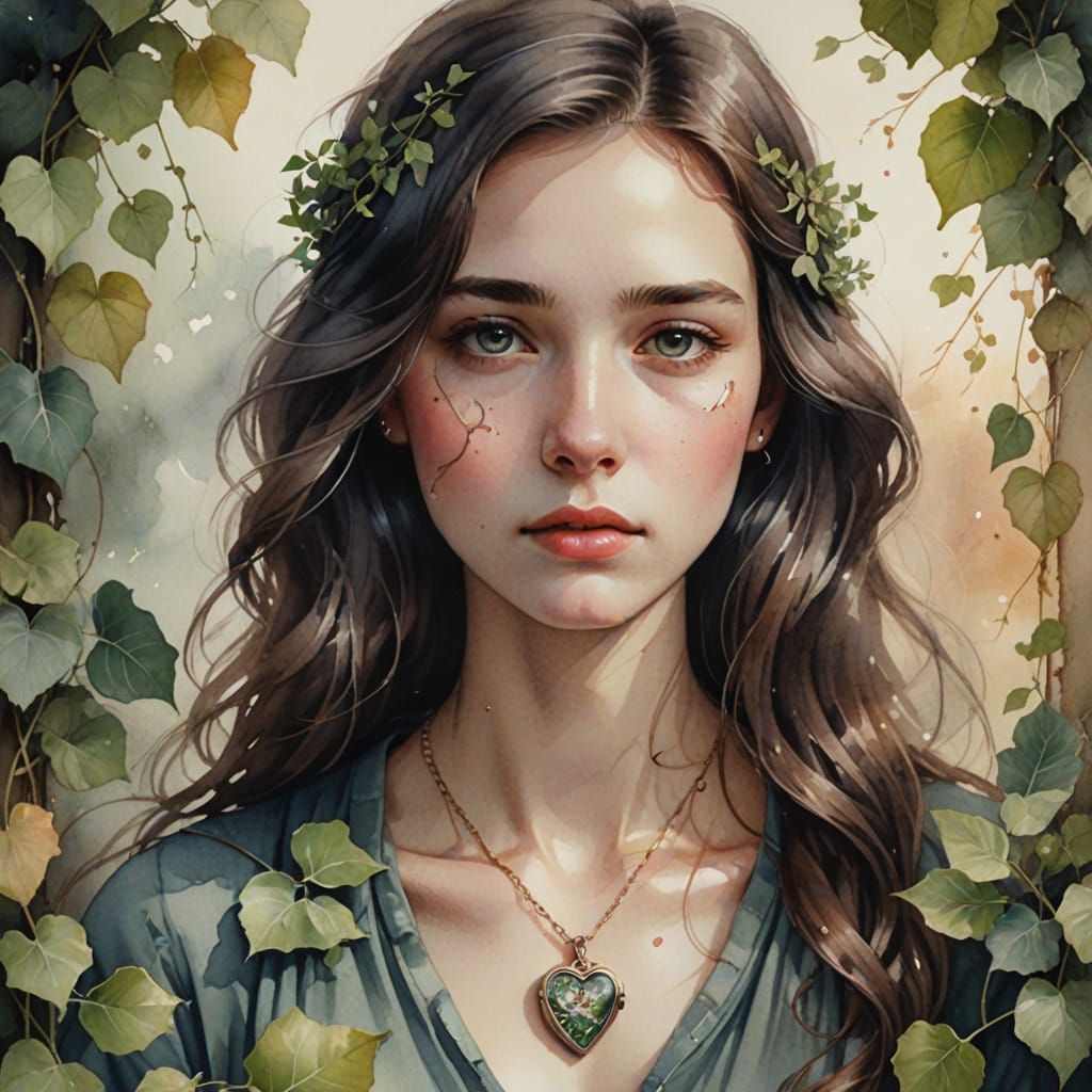 Young Woman Holding a Shattered Heart Locket in a Dreamy Wat...