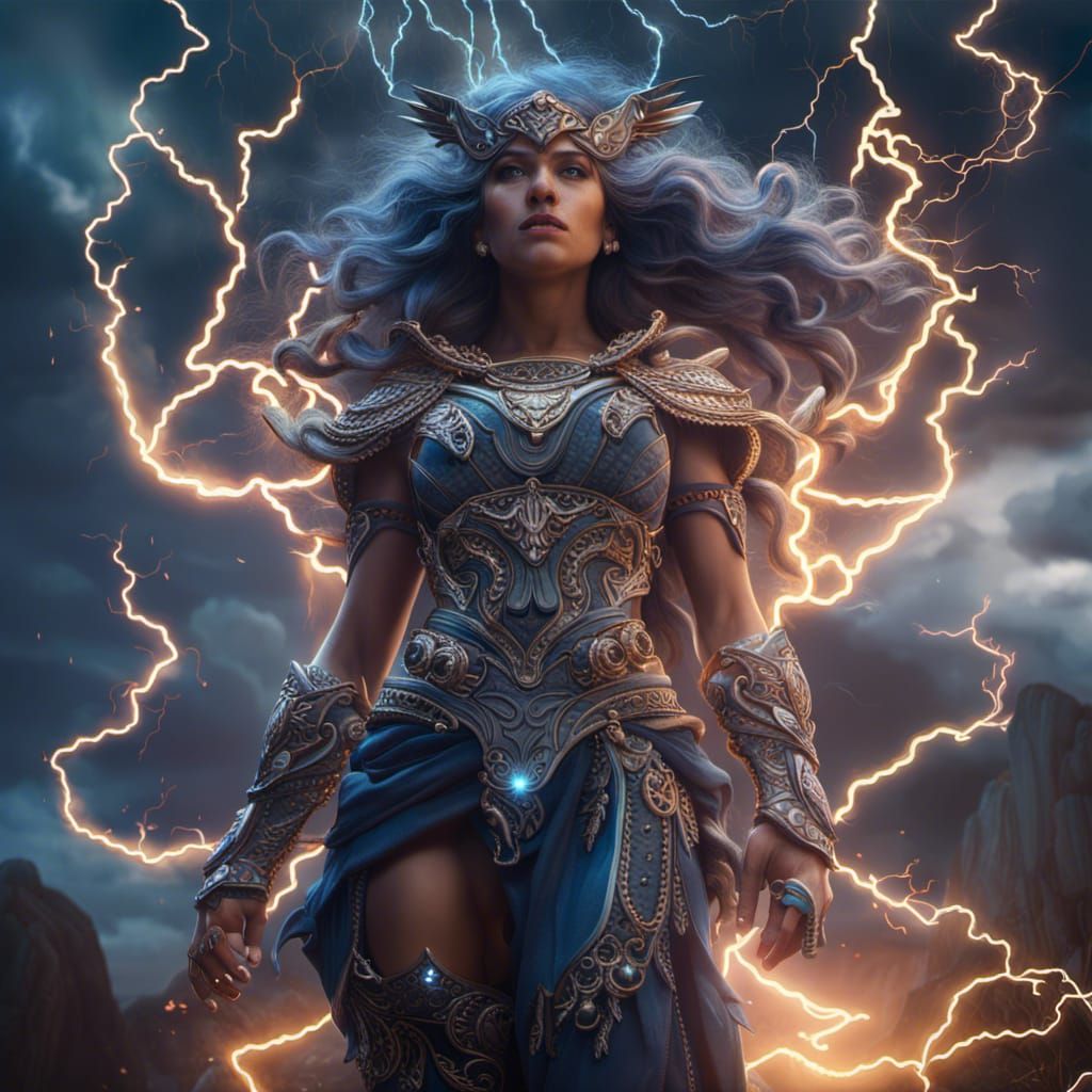 Fantastical Thunder and Lightning Goddess in Digital Art