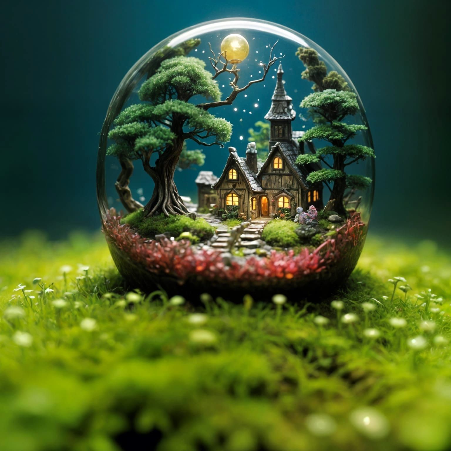 Enchanted Fairy Village in Bioluminescent Forest