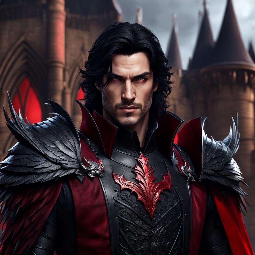 Handsome Vampire Knight in Gothic Castle: Digital Art