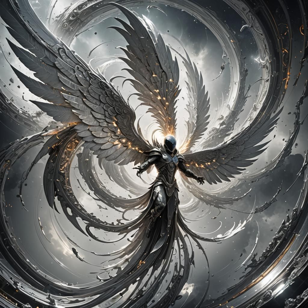 Chaotic Alien Angel in Flight: Digital Matte Painting