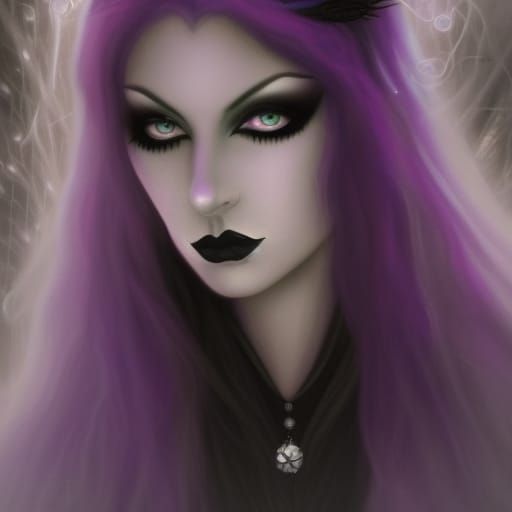 Uncanny ethereal Gothic Wiccan priestess with long flowing b...