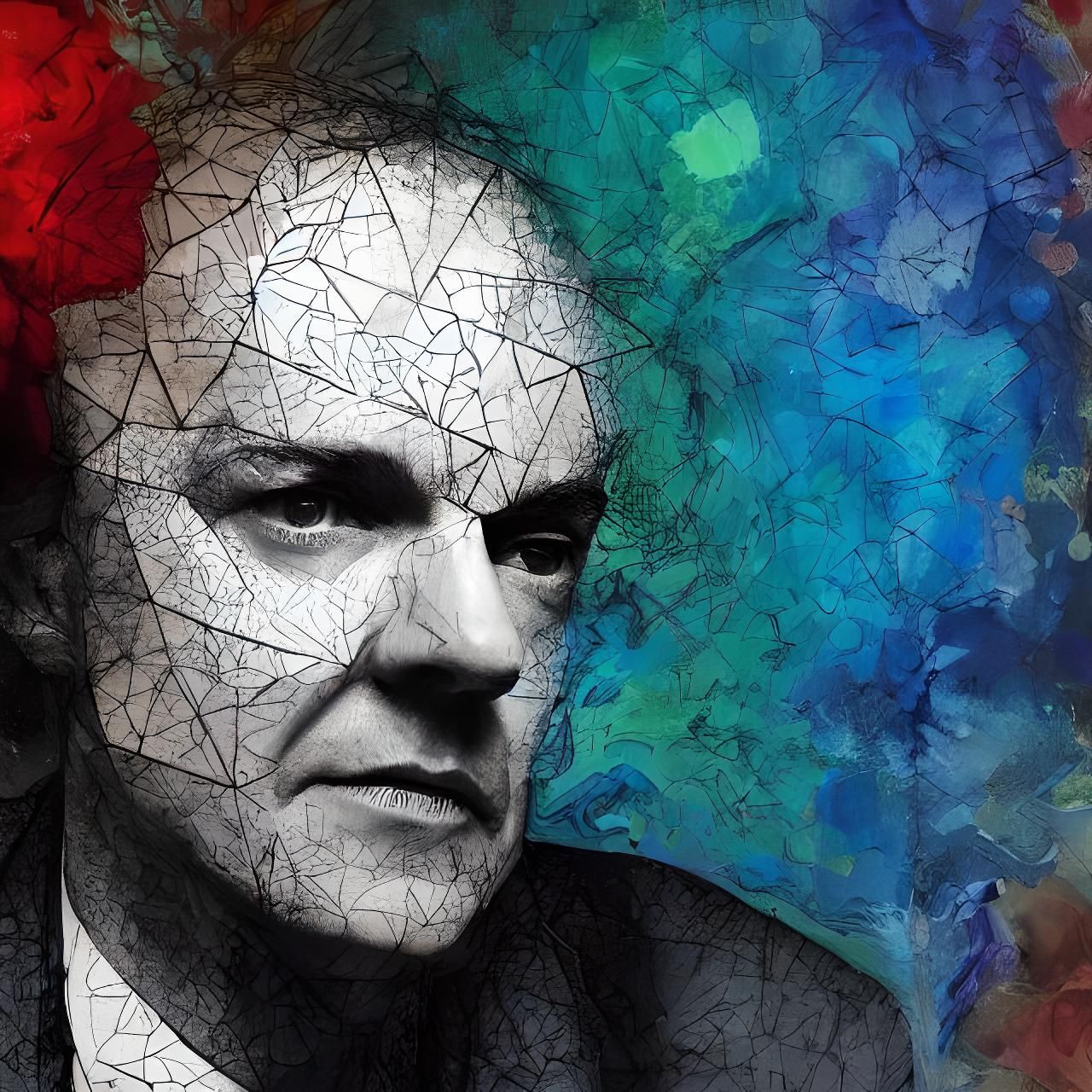 Fractal Polygon Portrait in Mixed Media Style