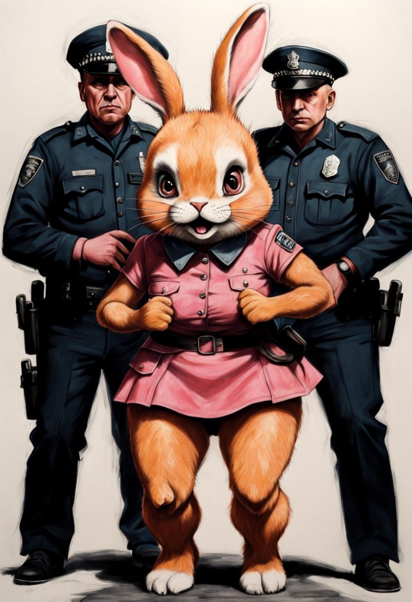 Pink Rabbit Cheerleader Arrested: 1960s Pencil Sketch