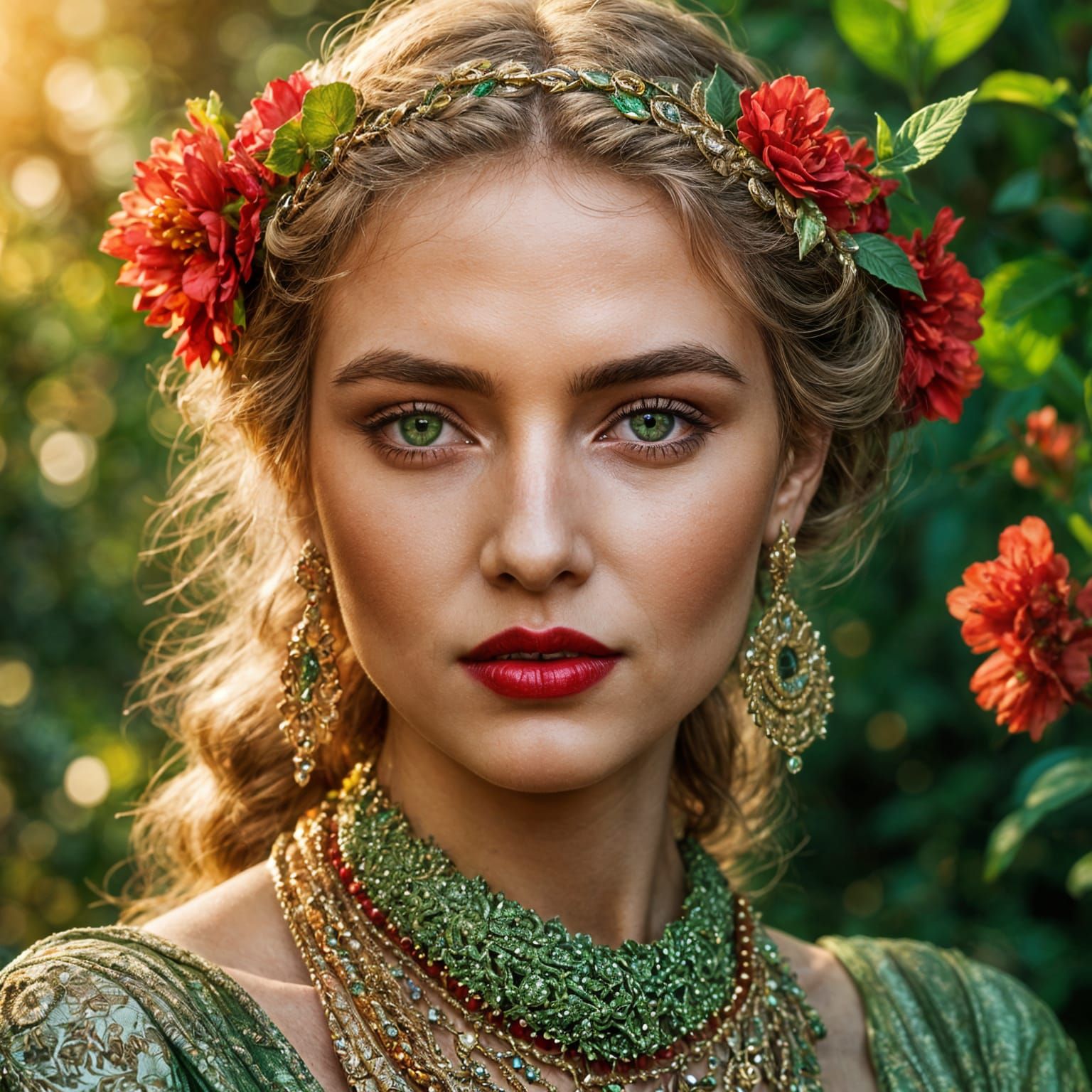 Ethereal Gaia Goddess in Red with Diamonds