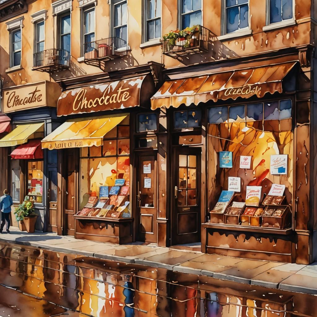 Whimsical Watercolor Neighborhood Chocolate Shops