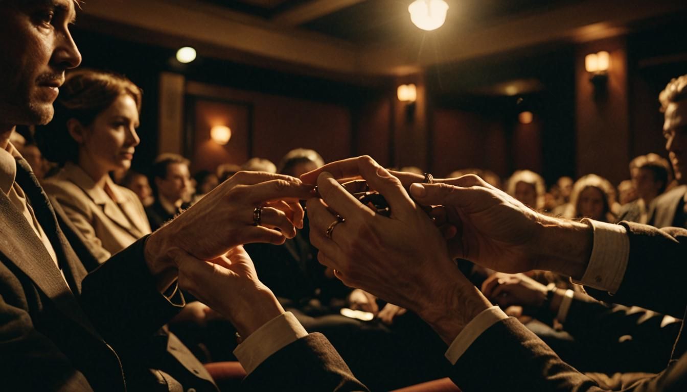 Romantic Hands in Movie Theater: A Cinematic Still
