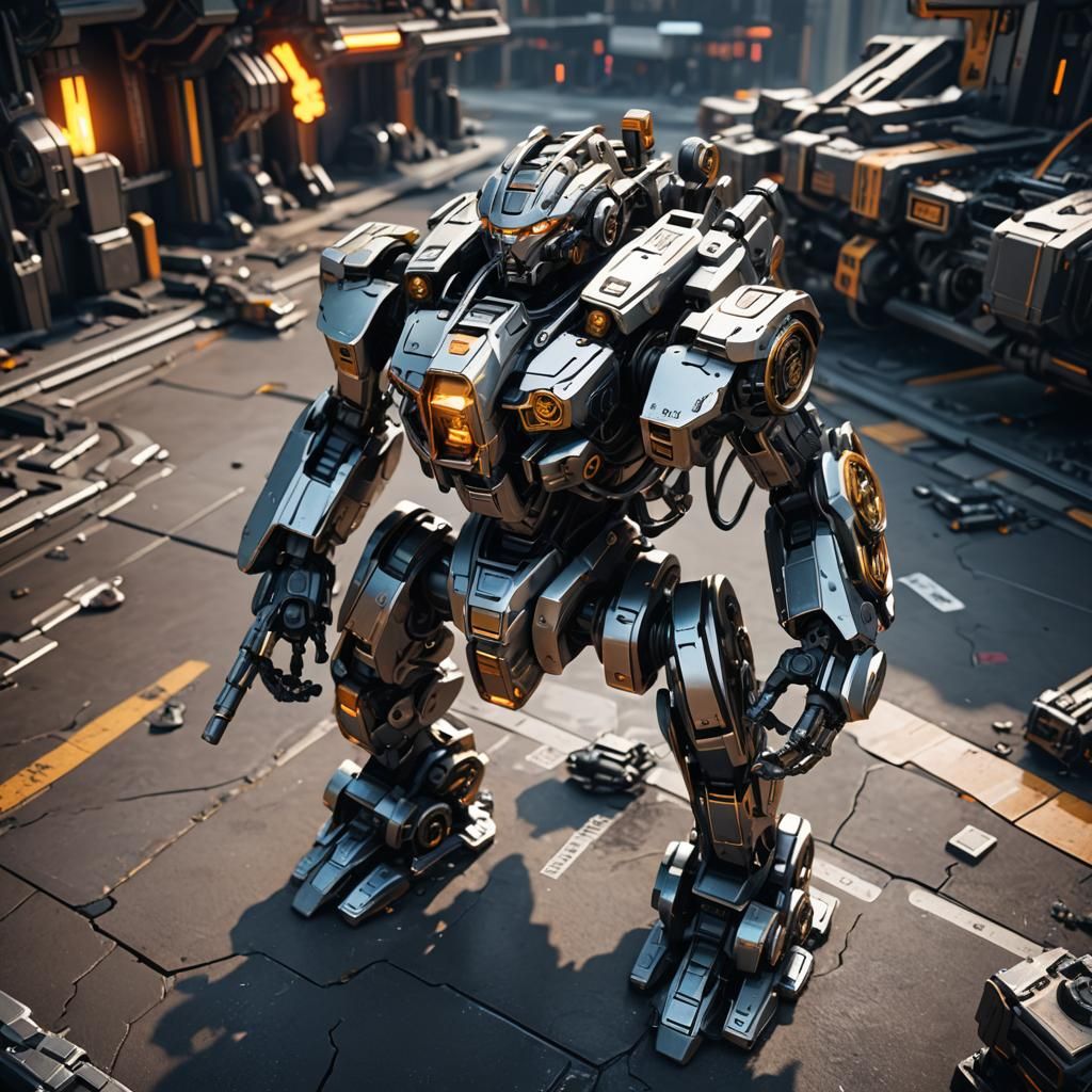 Futuristic Sci-Fi Mech Ground Shot in 8K