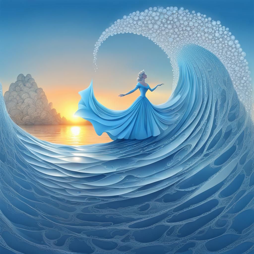 Cinderella Floating Above Water at Sunrise